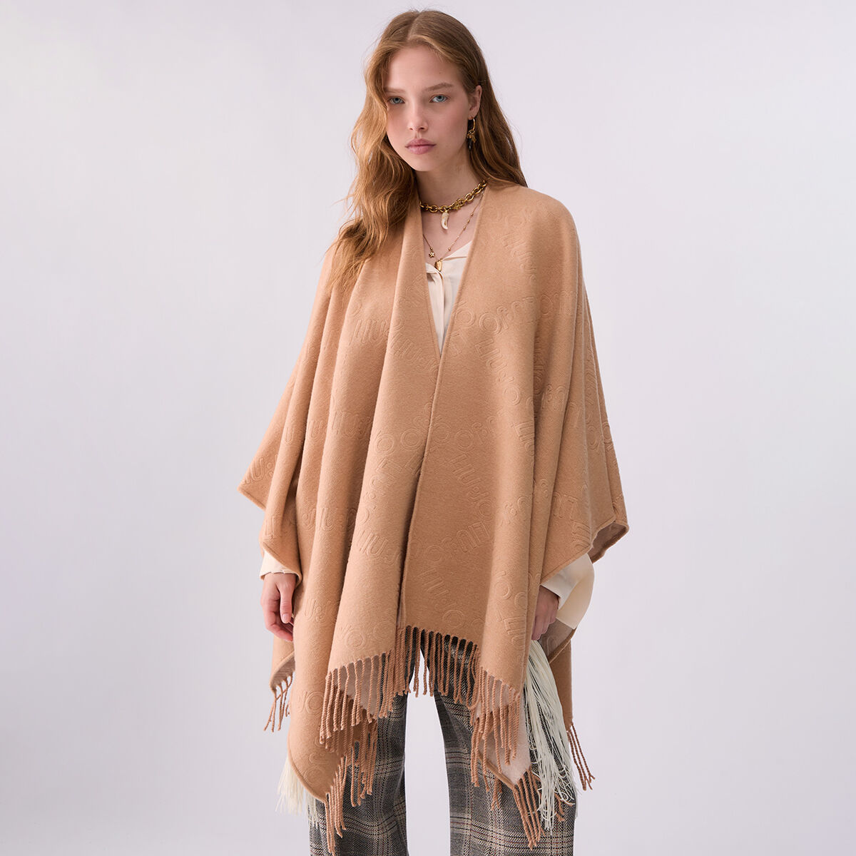 Poncho avec logo embossé camel, LIU JO