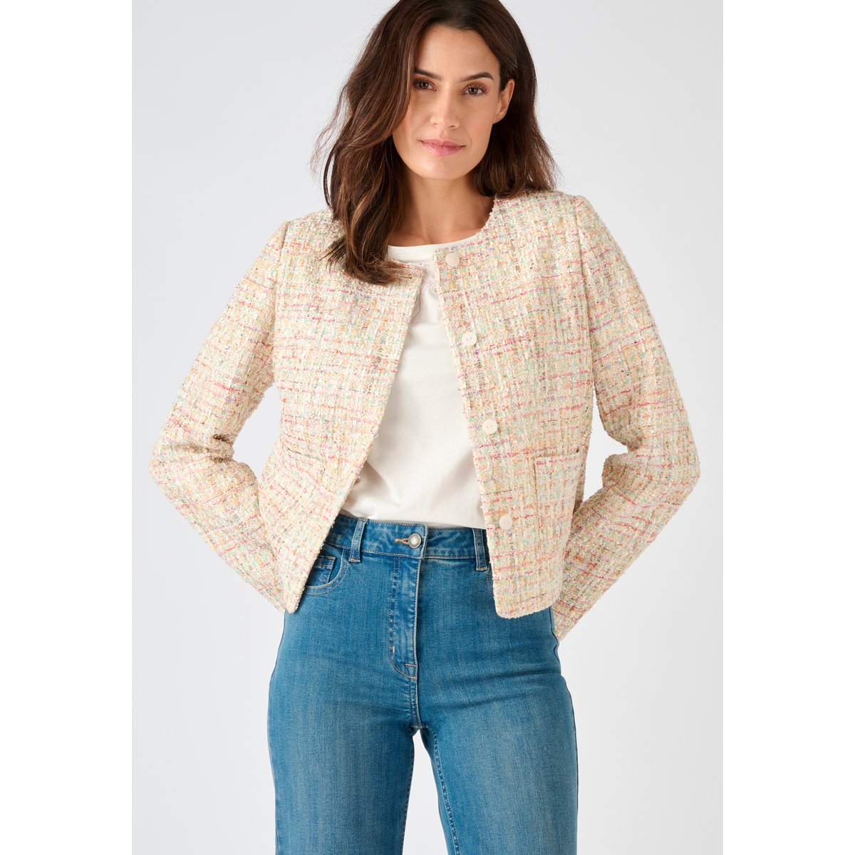 Veste effet tweed fils brillants jaune multicolore, DAMART