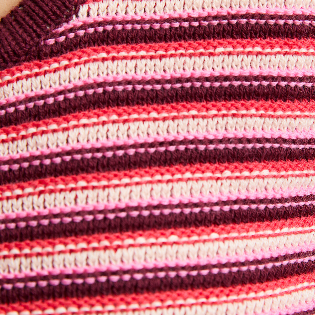 Débardeur rayé col rond en grosse maille rayé rose, LA REDOUTE COLLECTIONS