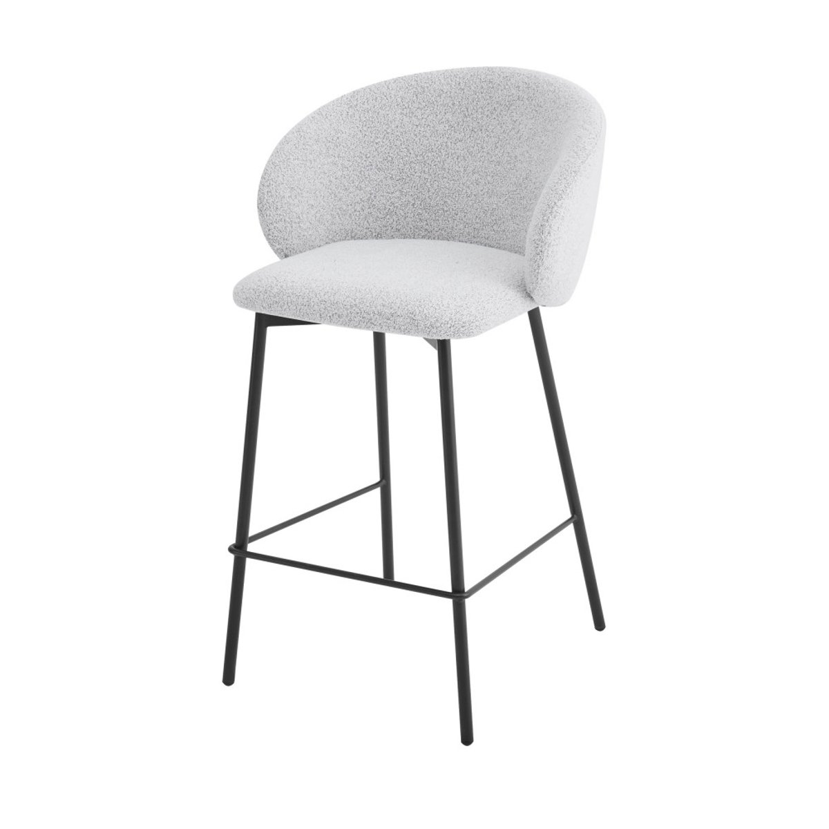 Lot de 2 chaises de bar en tissu bouclette et métal H66cm- VALOM écru chiné, DRAWER