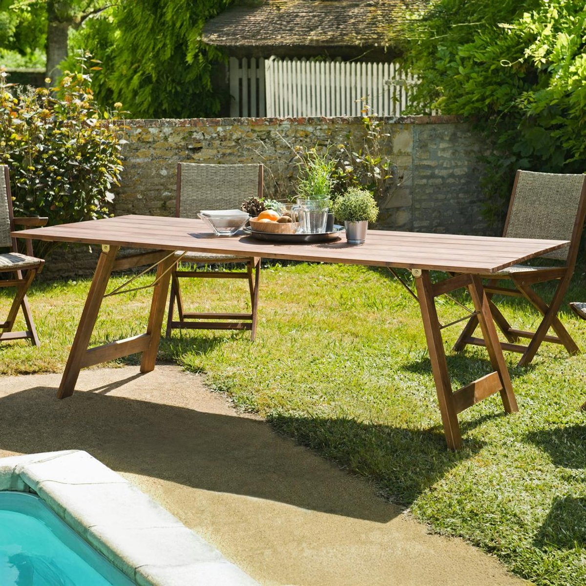 Table de jardin rectangulaire style contemporain en bois d'acacia 220x90cm SUMMER 10 personnes bois naturel, PIER IMPORT