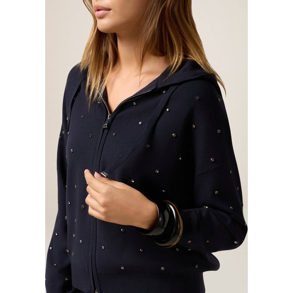 Cardigan à capuche et boutons bleu, OLTRE