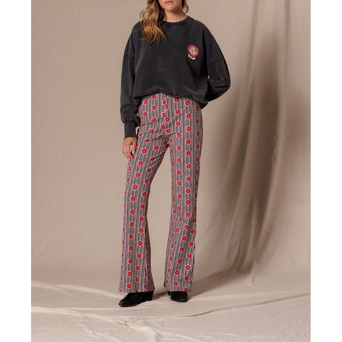 Legging flare fleuri, LUSO groseille, APACHES COLLECTIONS