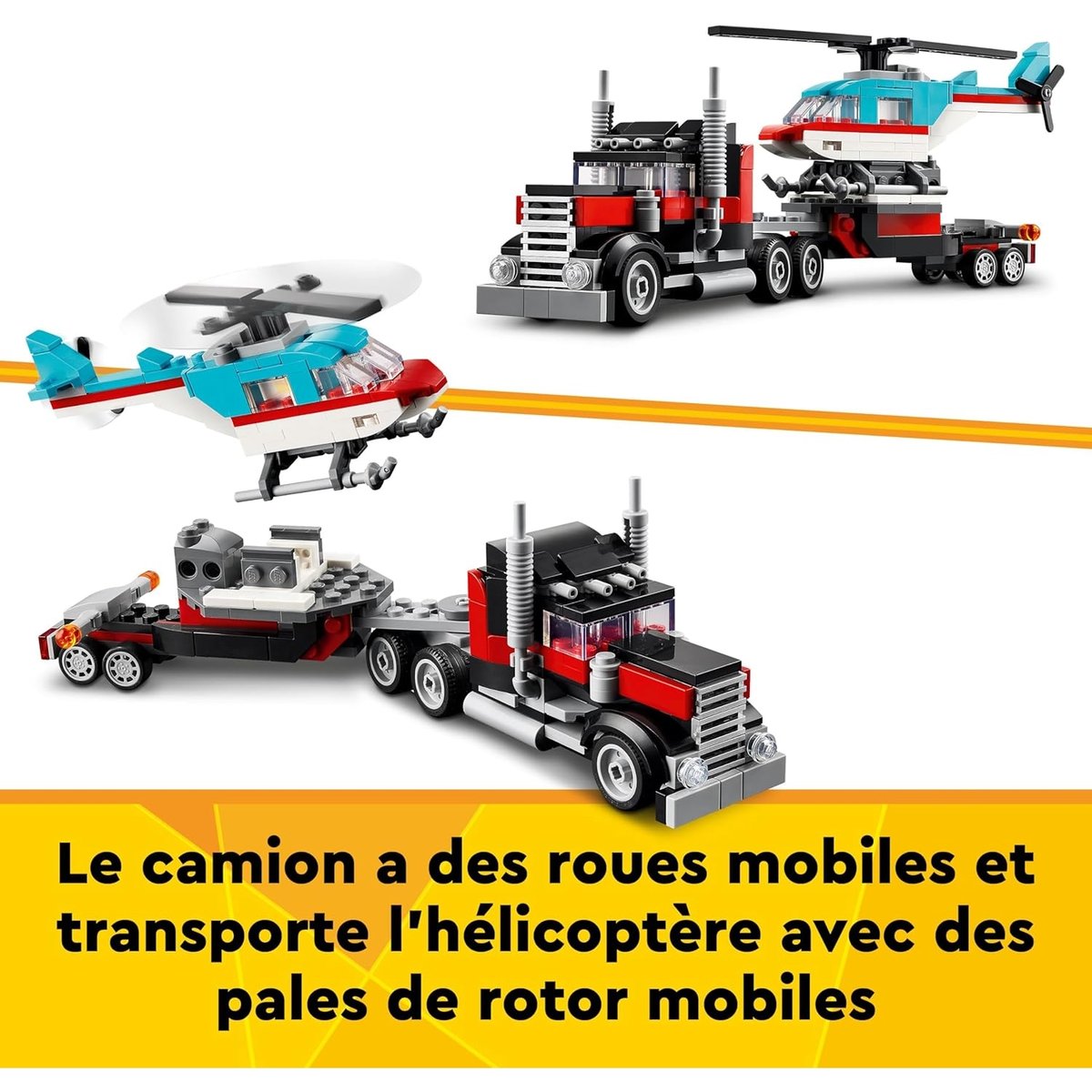 LEGO Creator - Le camion remorque avec hélicoptère - 31146 multicolore, LEGO