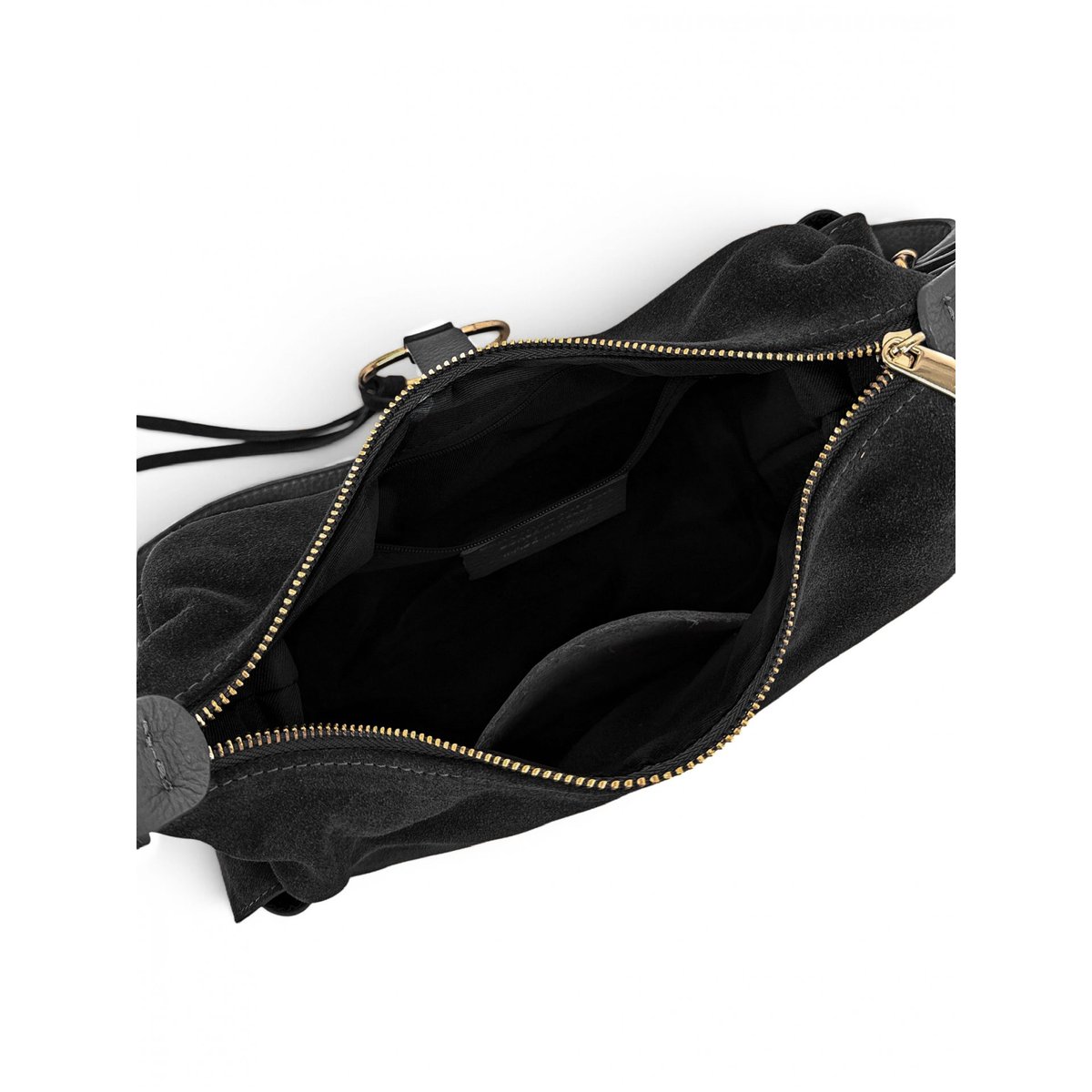 Sac hobo en cuir grainé et cuir velours LARA noir, OH MY BAG