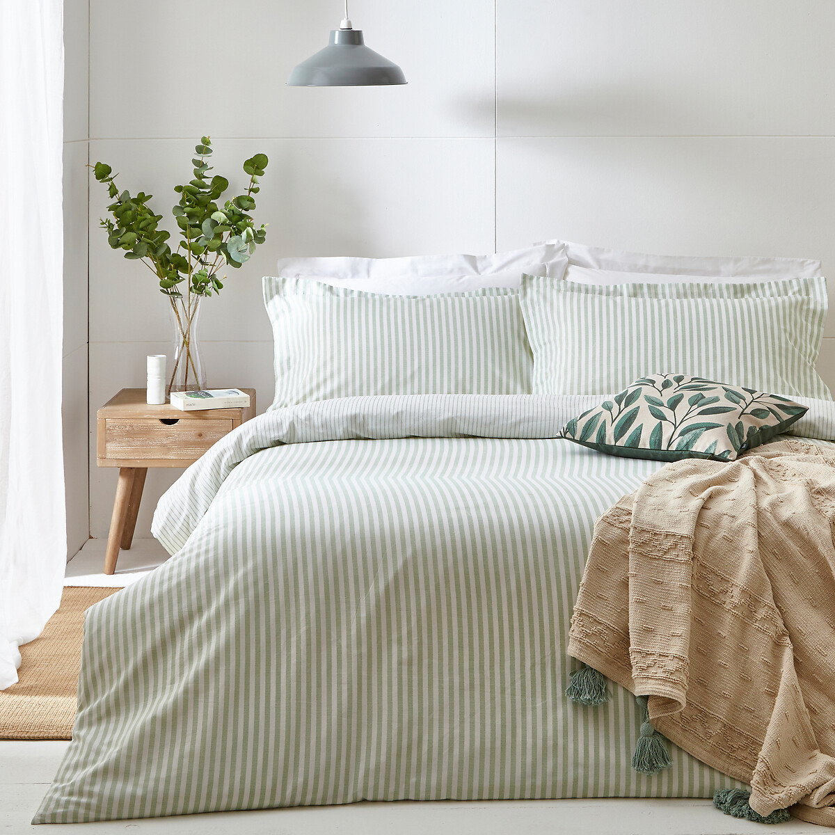 Hebden Mélange Stripe Cotton Duvet Cover and Pillowcase Set eucalyptus, YARD