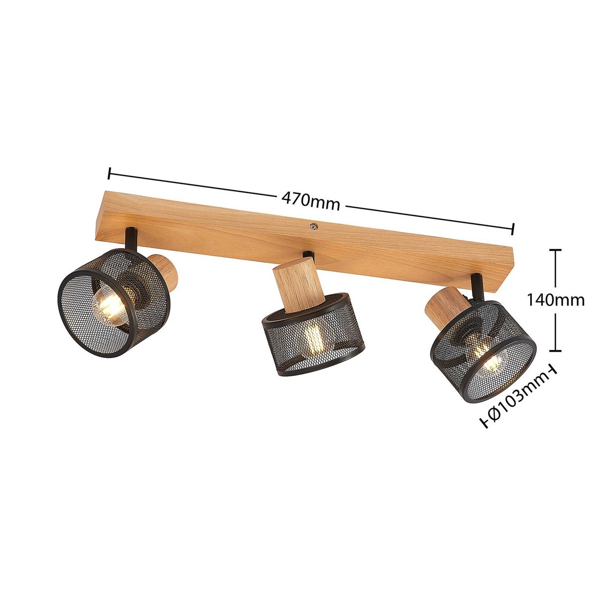 Spot en bois moderne, Evinora noir, bois clair, LINDBY