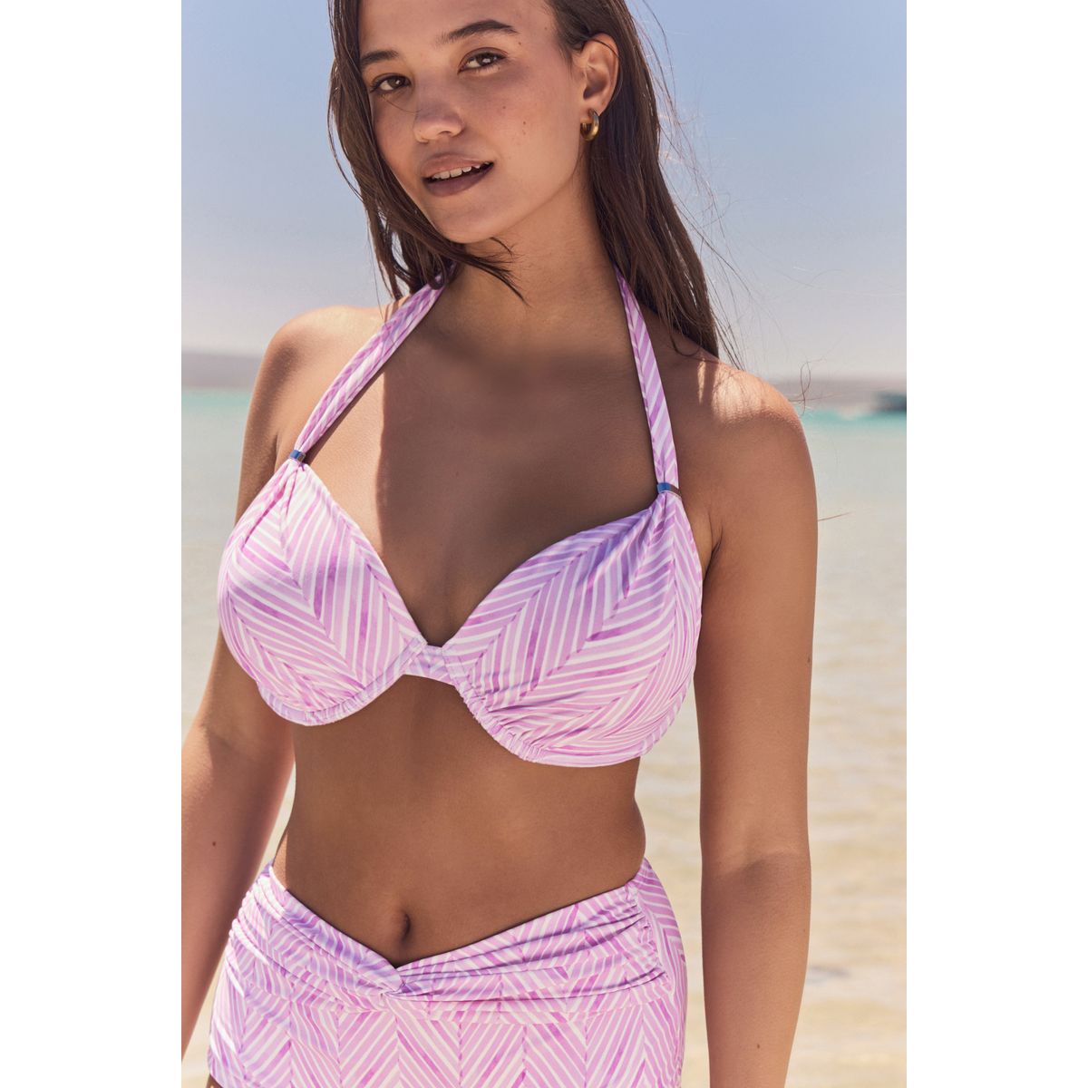 Haut de bikini dos nu effet gainant imprimé zigzag violet lilas, NEXT