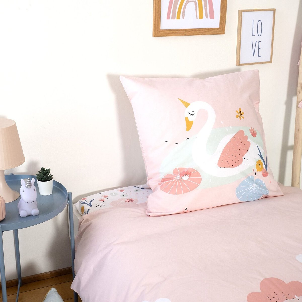 Parure de lit enfant coton, CLARA rose, C DESIGN HOME TEXTILE