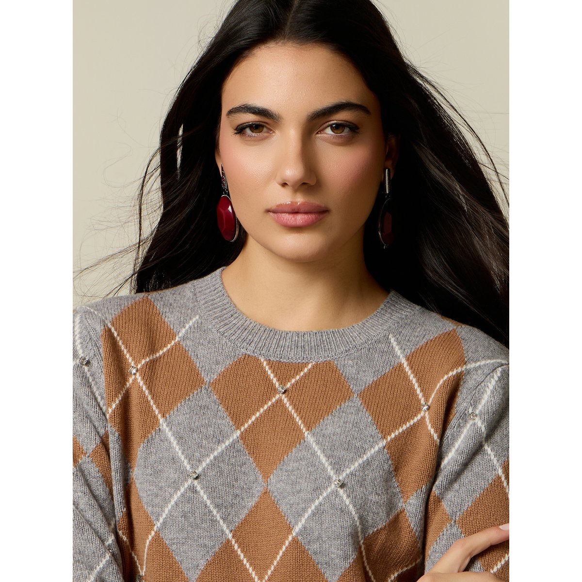 Pull en maille motif argyle gris, OLTRE