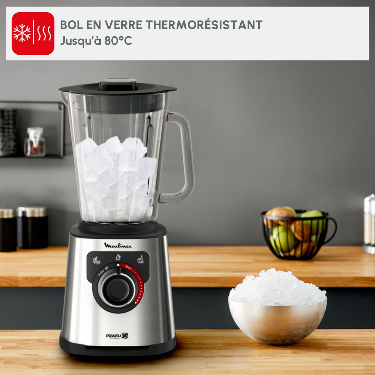 Blender PerfectMix+ LM871D10 - Bol Verre 2L / 1200W - Inox noir, MOULINEX