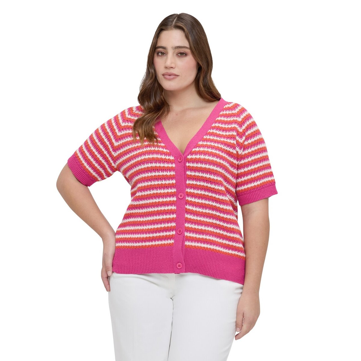 Cardigan à rayures fuchsia, FIORELLA RUBINO