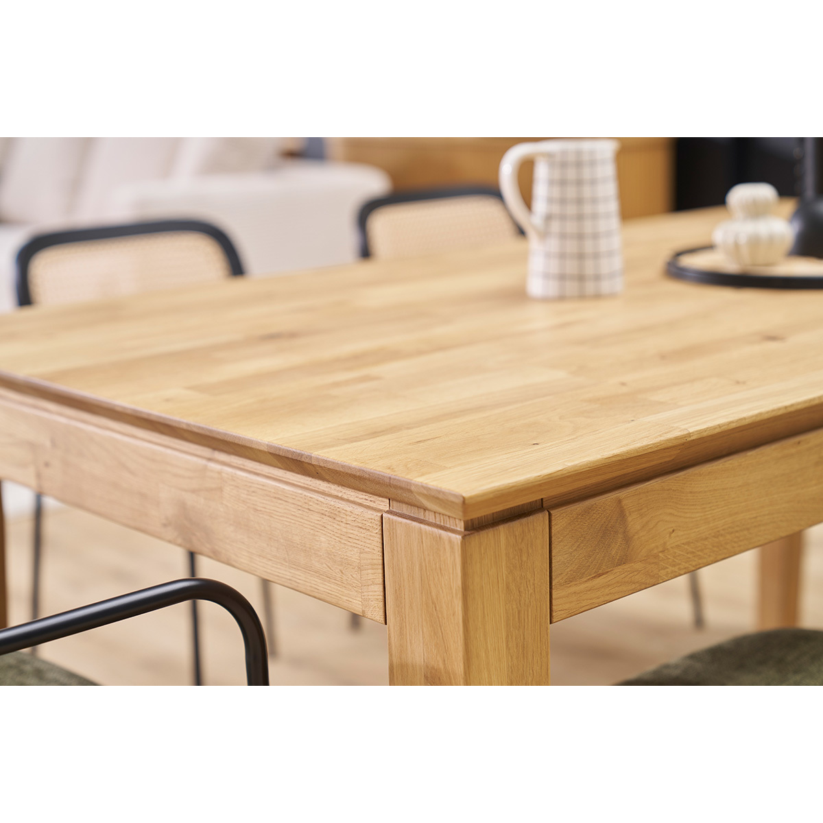 Table à manger extensible rectangulaire en bois clair chêne massif L160-220 cm YULIA bois brut, MILIBOO