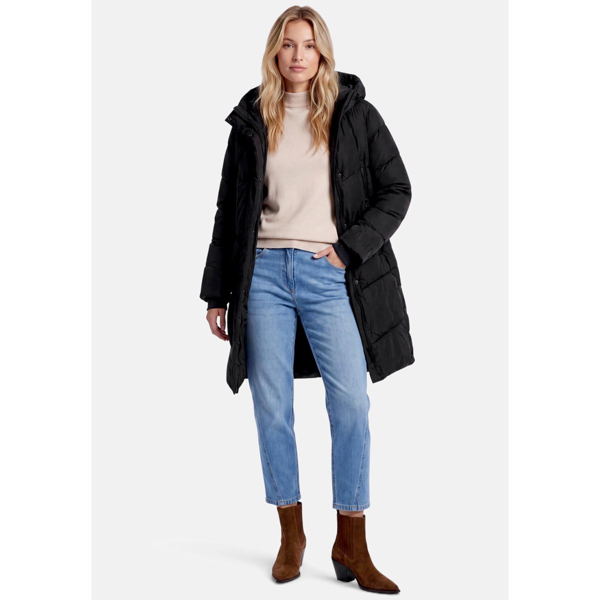 Manteau matelassé à capuche noir, AMBER & JUNE