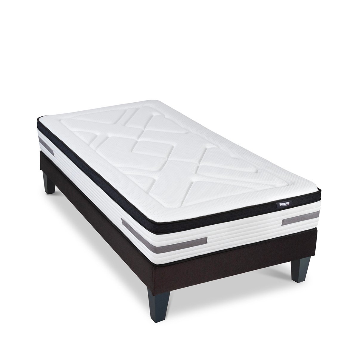 Ensemble Bellevue 90x200 cm Matelas Ressorts ensachés + Sommier Bois blanc, BELLECOUR