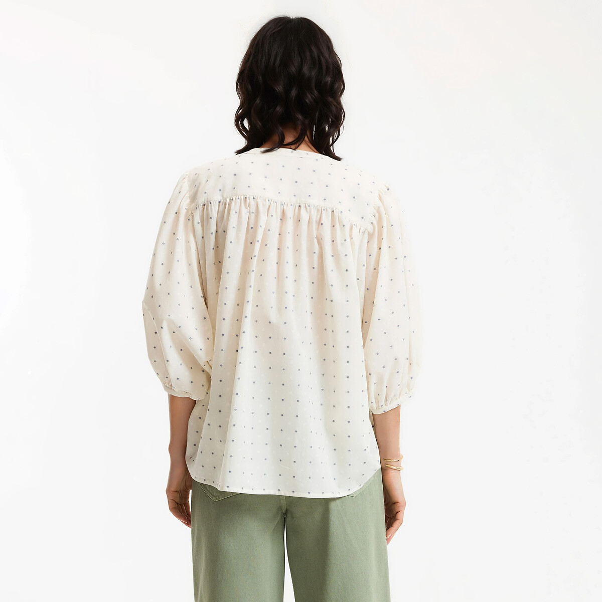 Blouse col mao oversize en coton brodé, Signature BERTHE ivoire brodé, LA REDOUTE COLLECTIONS