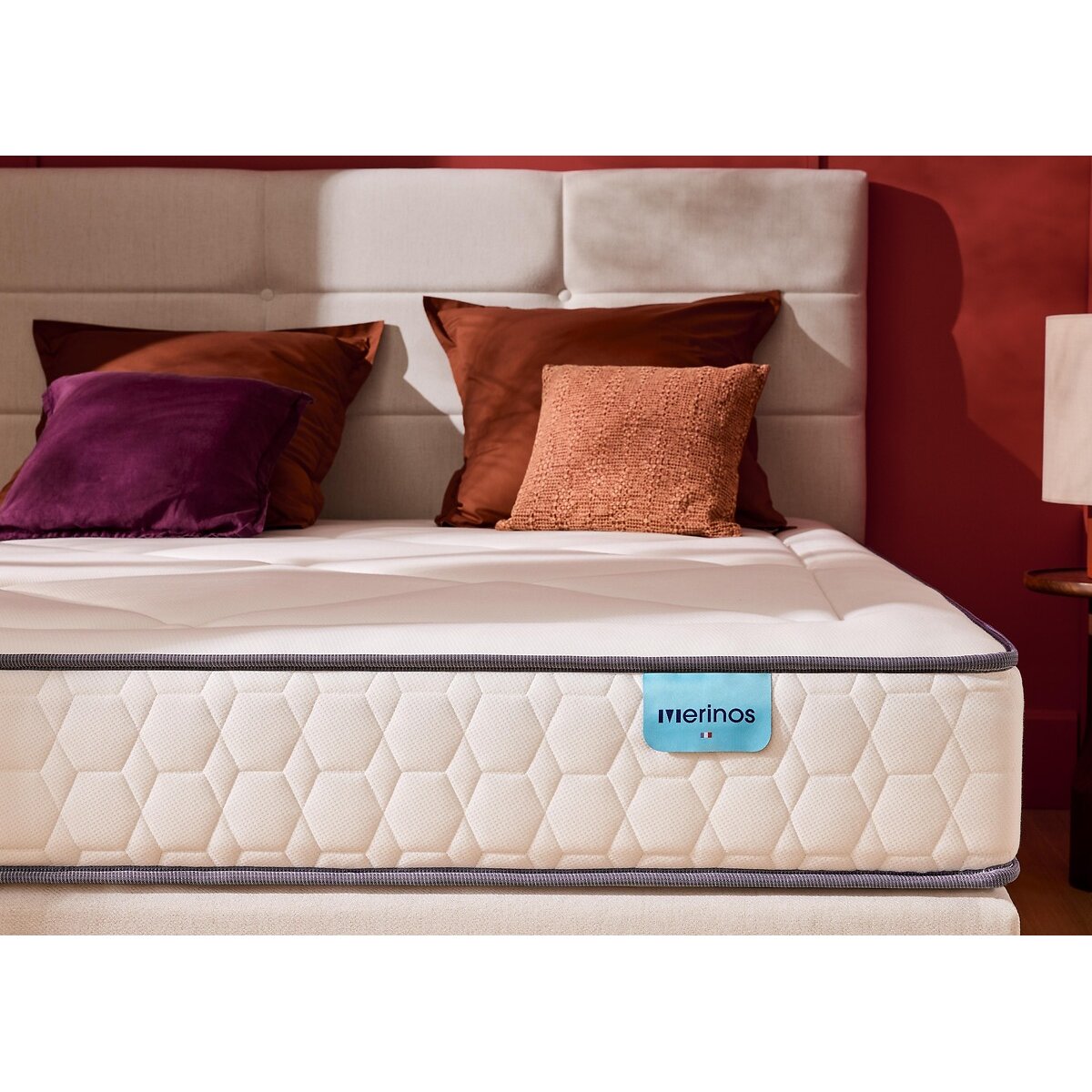 Ensemble matelas 651 ressorts ensachés, 3 zones, et sommier Full Bed 2 	tissé sable blanc, MERINOS