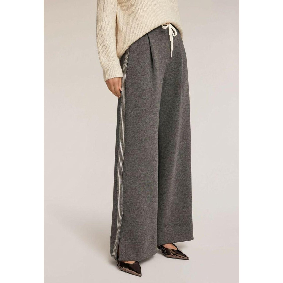 Pantalon palazzo en scuba avec bandes gris, MOTIVI