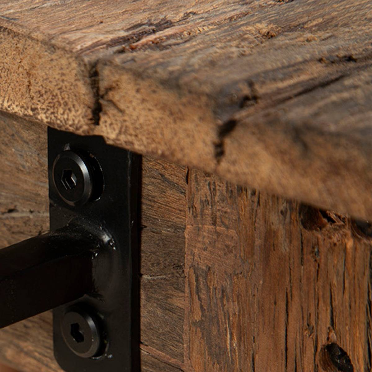 Ilot avec table extensible en bois recyclé et en marbre CAPUCINE bois foncé, MADE IN MEUBLES