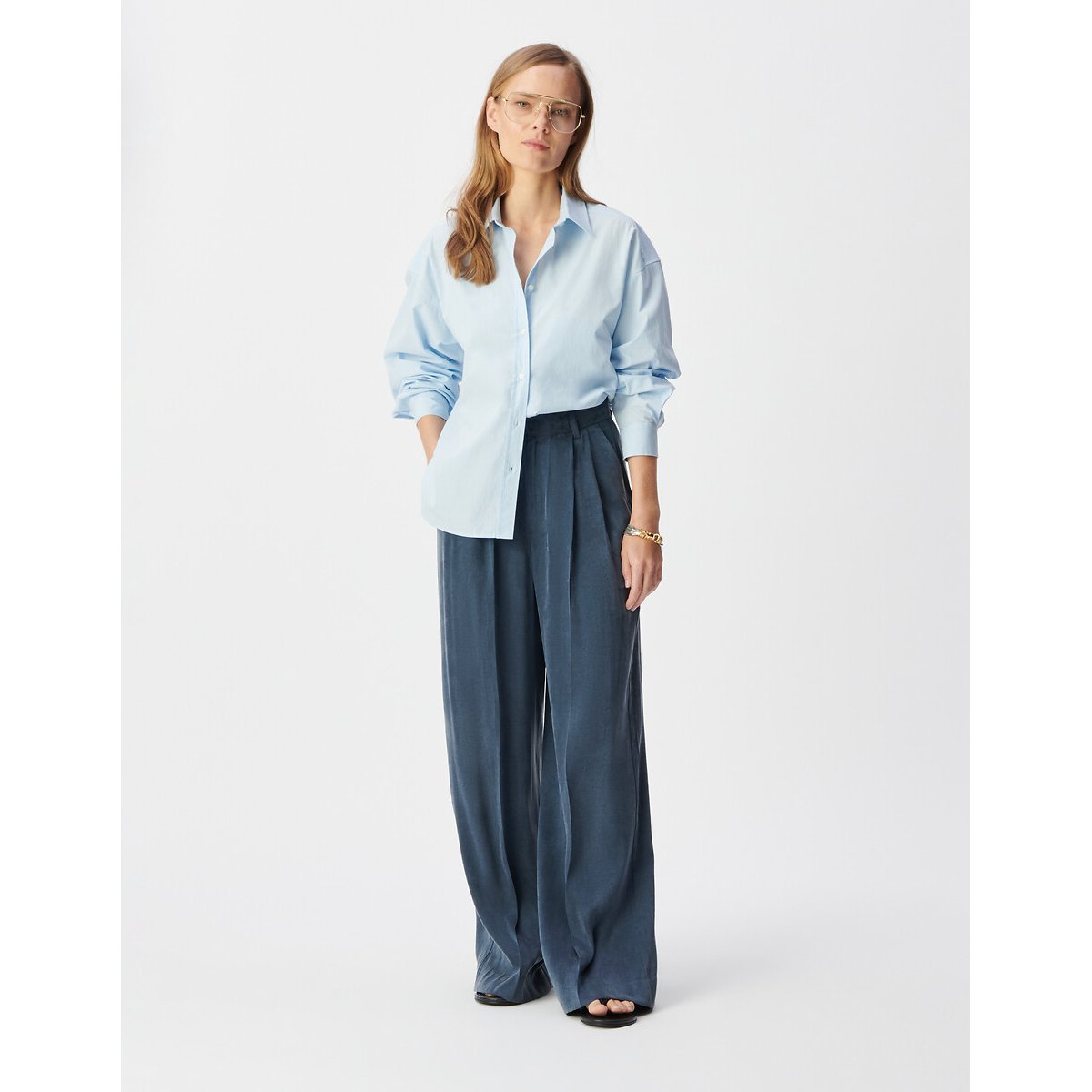 Pantalon de tailleur large à pinces marine, IKKS