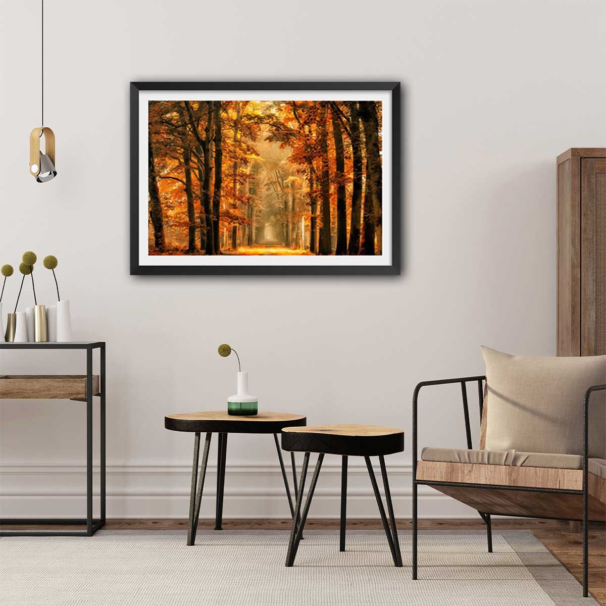 Affiche paysage magie de l' automne affiche + cadre en bois - noir, HEXOA