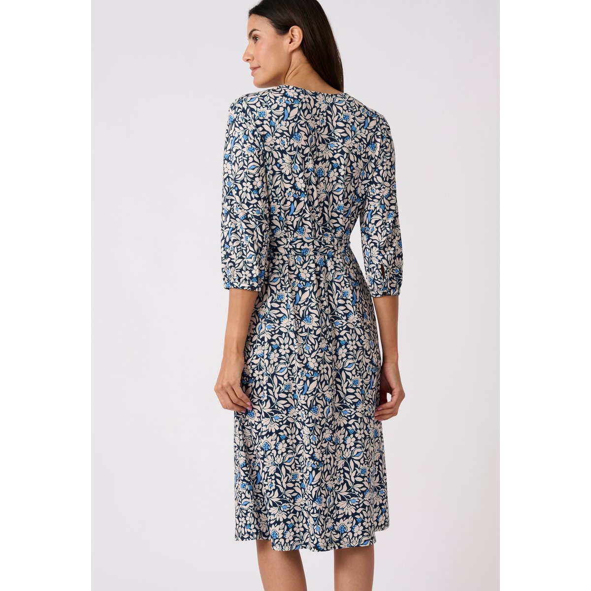 Robe maille crêpe stretch bleu fleuri, DAMART