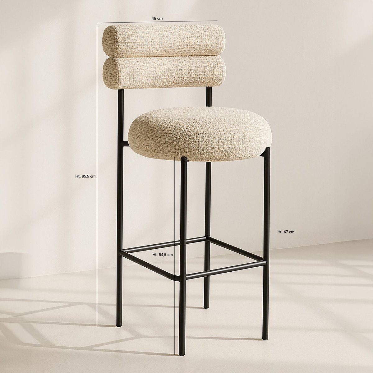 Lot de 2 chaises de bar en tissu tweed et structure métal, GINA beige, NOW'S HOME