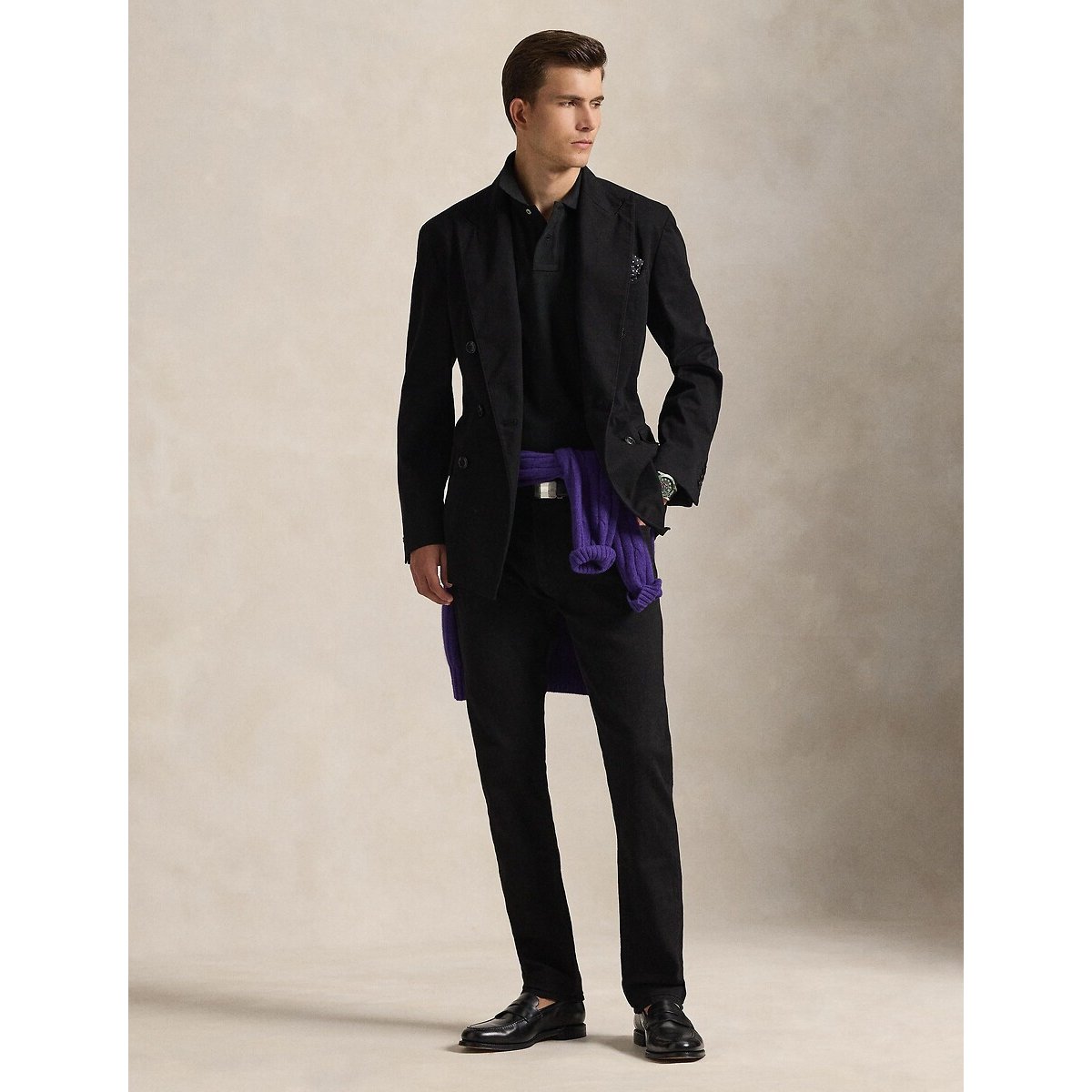 Polo cintré en coton piqué noir, POLO RALPH LAUREN