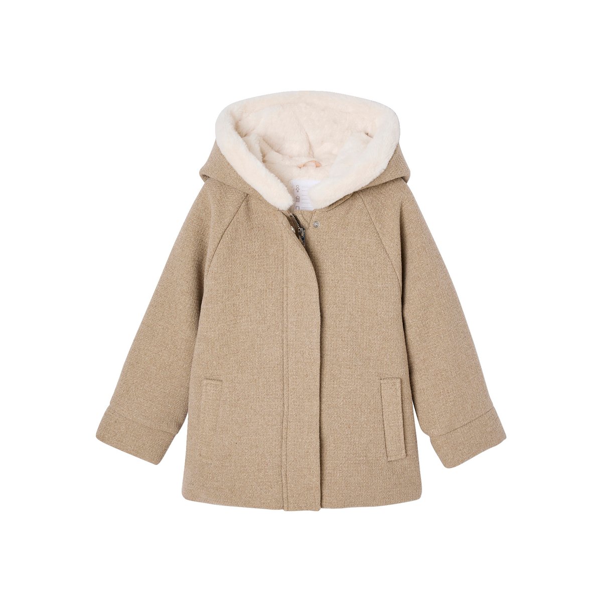 Manteau à capuche drap de laine beige chiné, VERTBAUDET