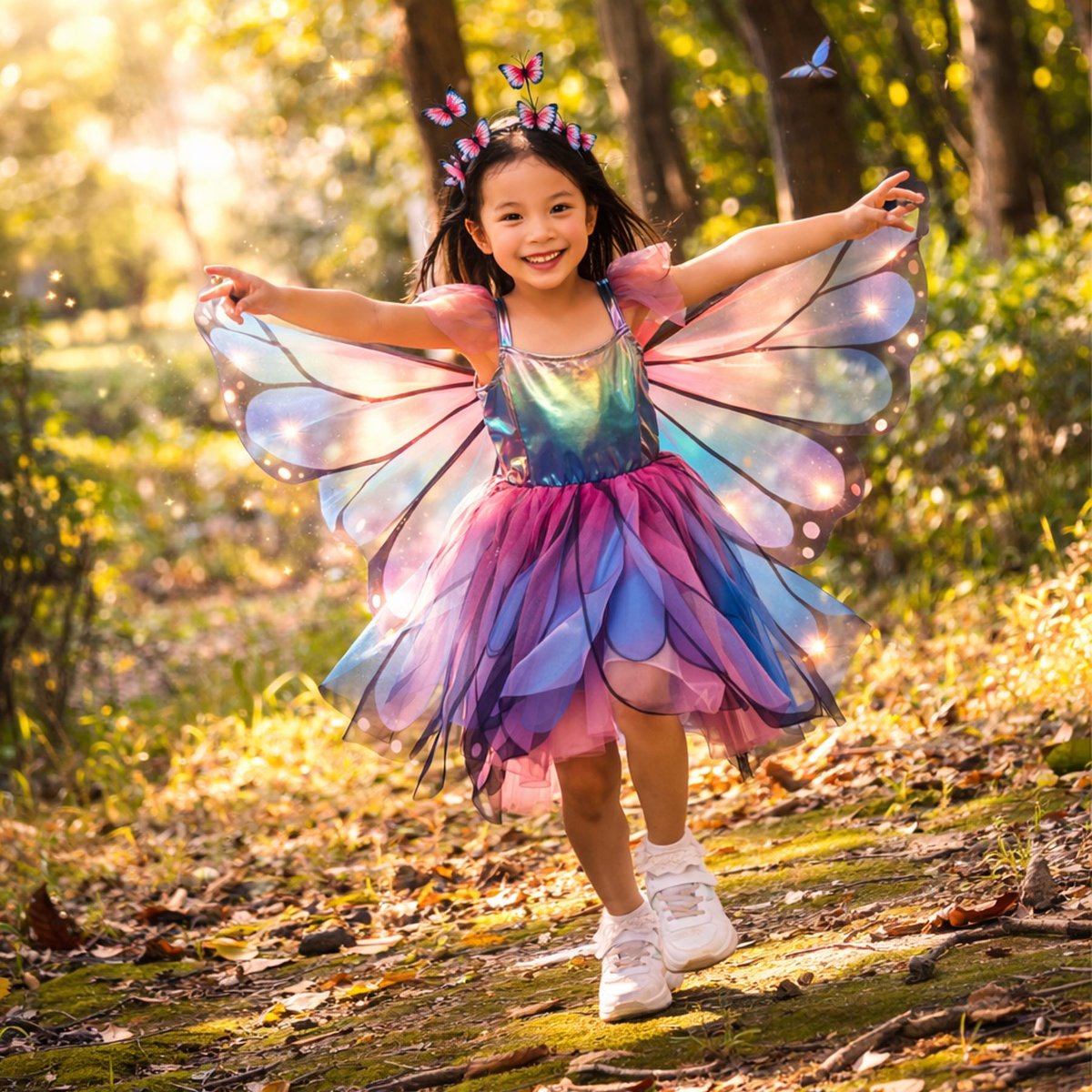Déguisement enfant – Robe de fée papillon avec ailes et serre-tête bleu, GREAT PRETENDERS