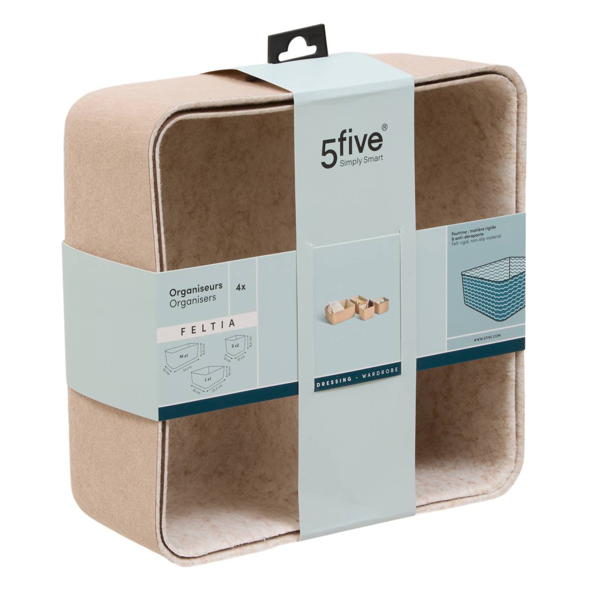 Lot d'organiseurs de tiroir en feutrine noir, 5FIVE SIMPLY SMART