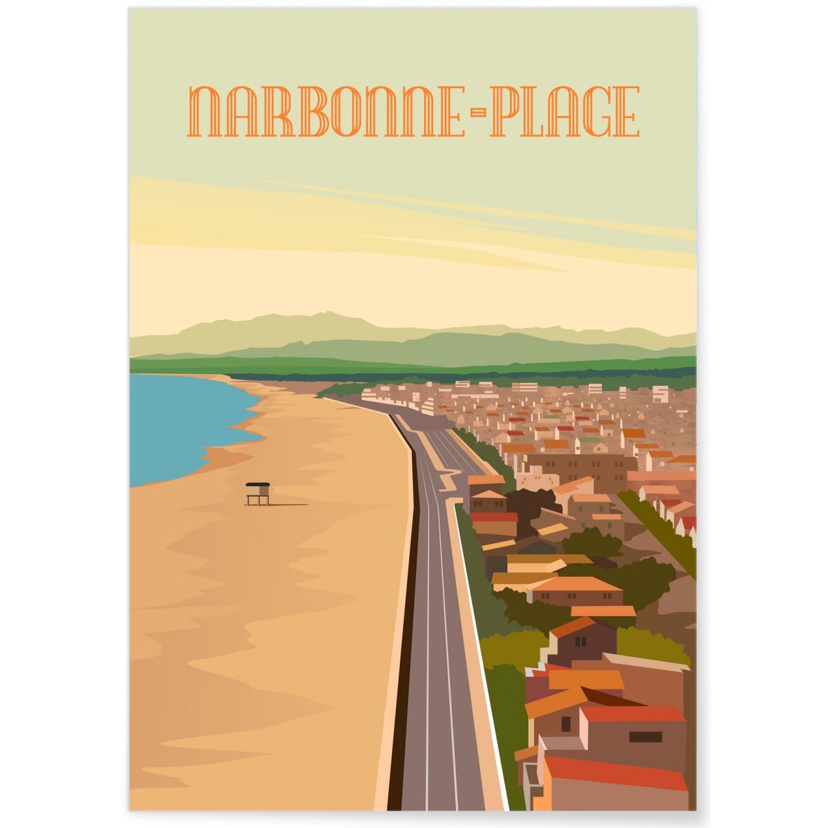Poster ville Narbonne plage blanc, L'AFFICHERIE