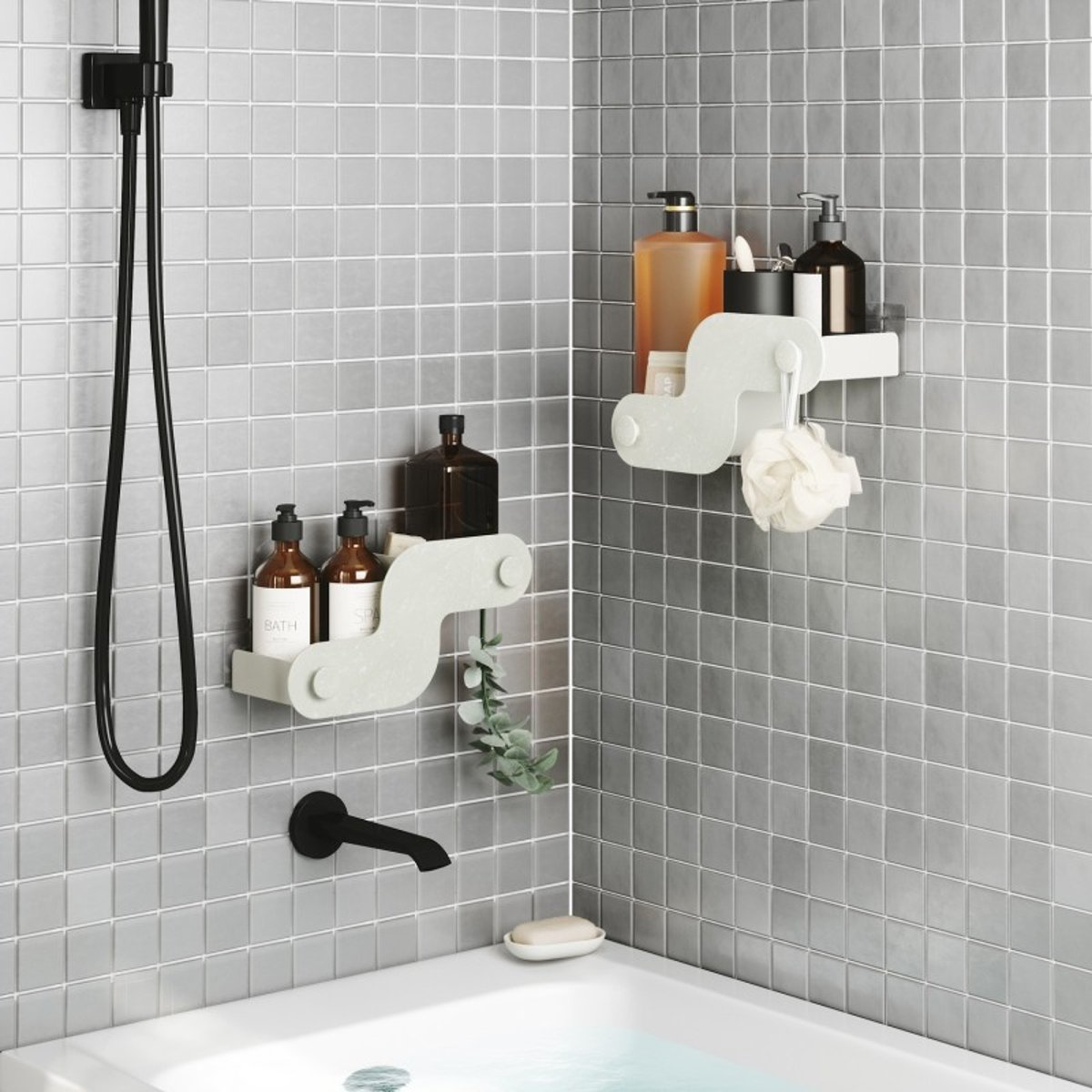 Etagère de douche design ventouse  NAMI set de 2 beige, UMBRA