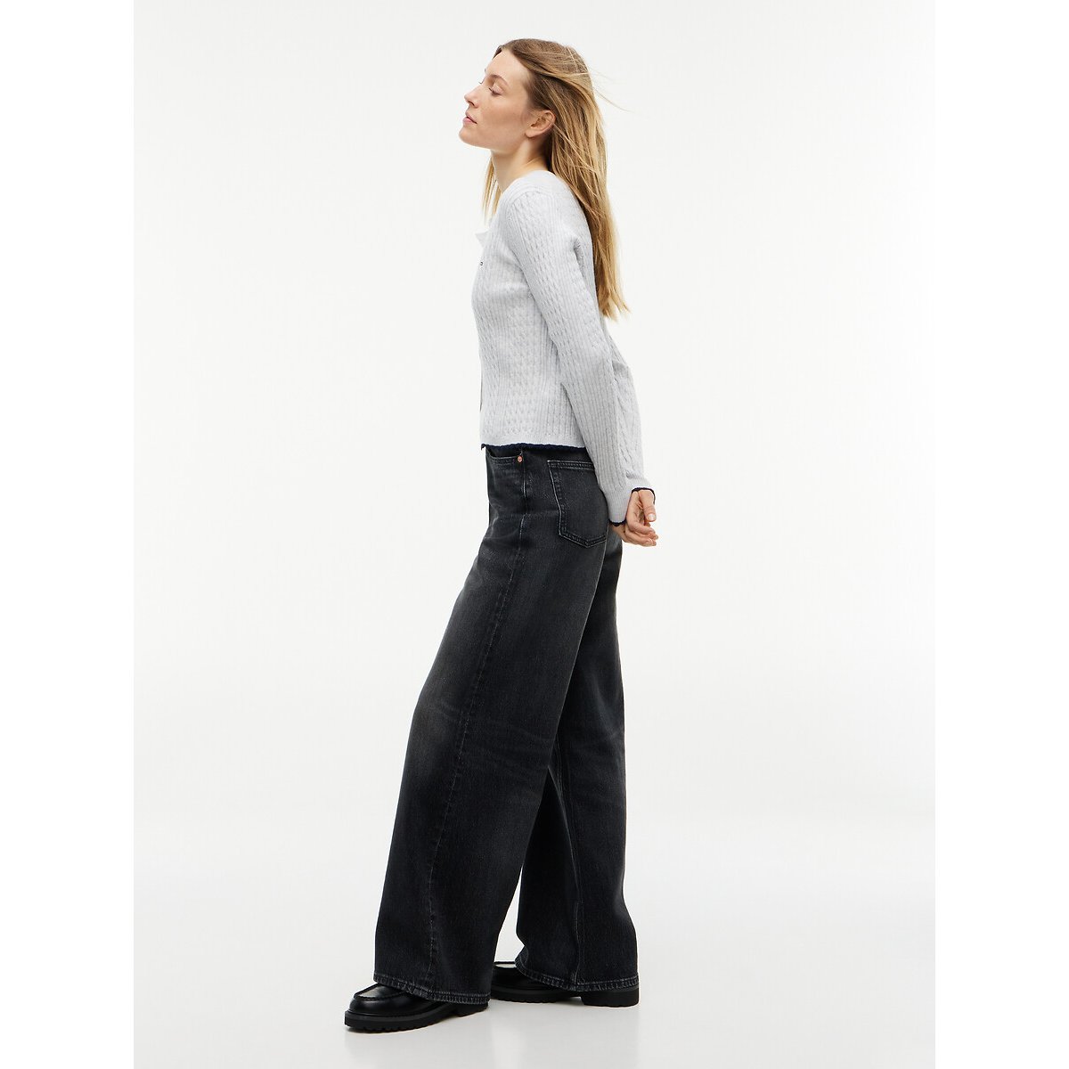 Jean large taille haute, Claire denim noir, TOMMY JEANS