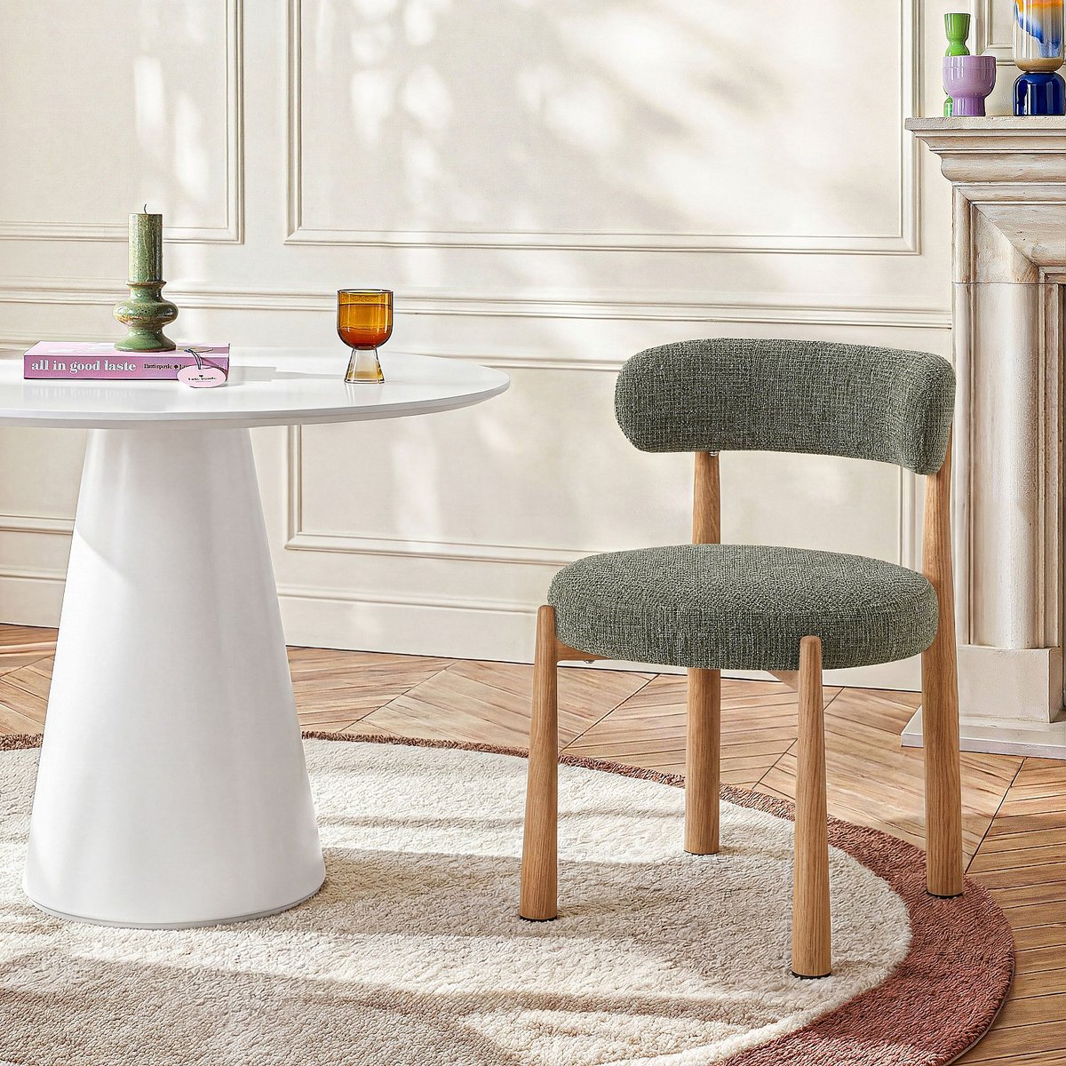 Lot de 2 chaises en tissu et métal finition chêne BRYNE vert, HABITAT