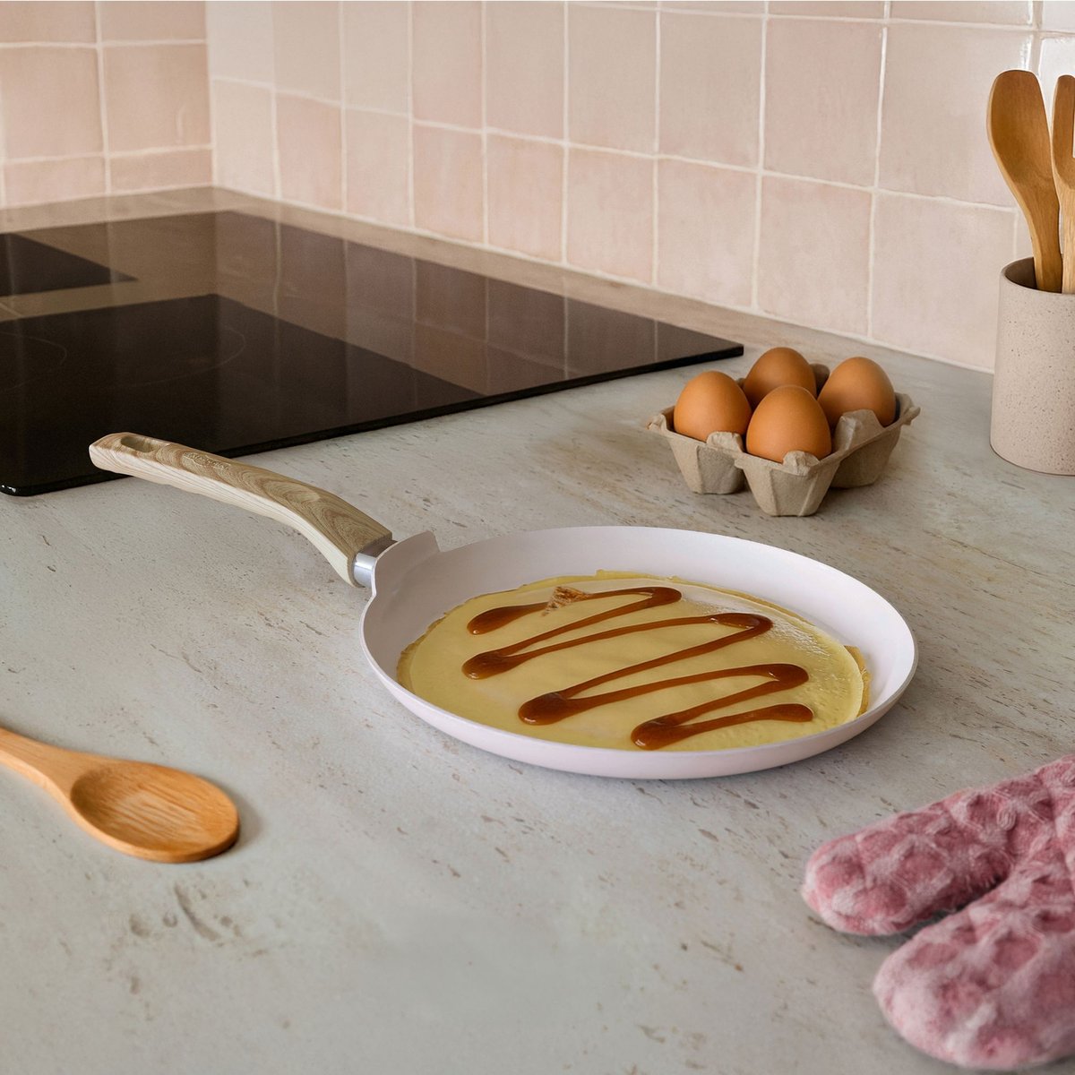 Crêpière en aluminium 26cm, COLORAMA rose, MENASTYL