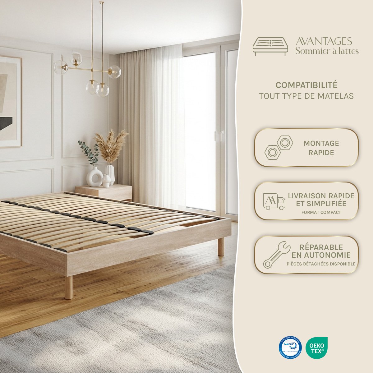 Ensemble Matelas+sommier Ressorts PASSION + accessoires - 32 cm d'épaisseur - Accueil moelleux, soutien ferme blanc, MAISON AUBERTIN