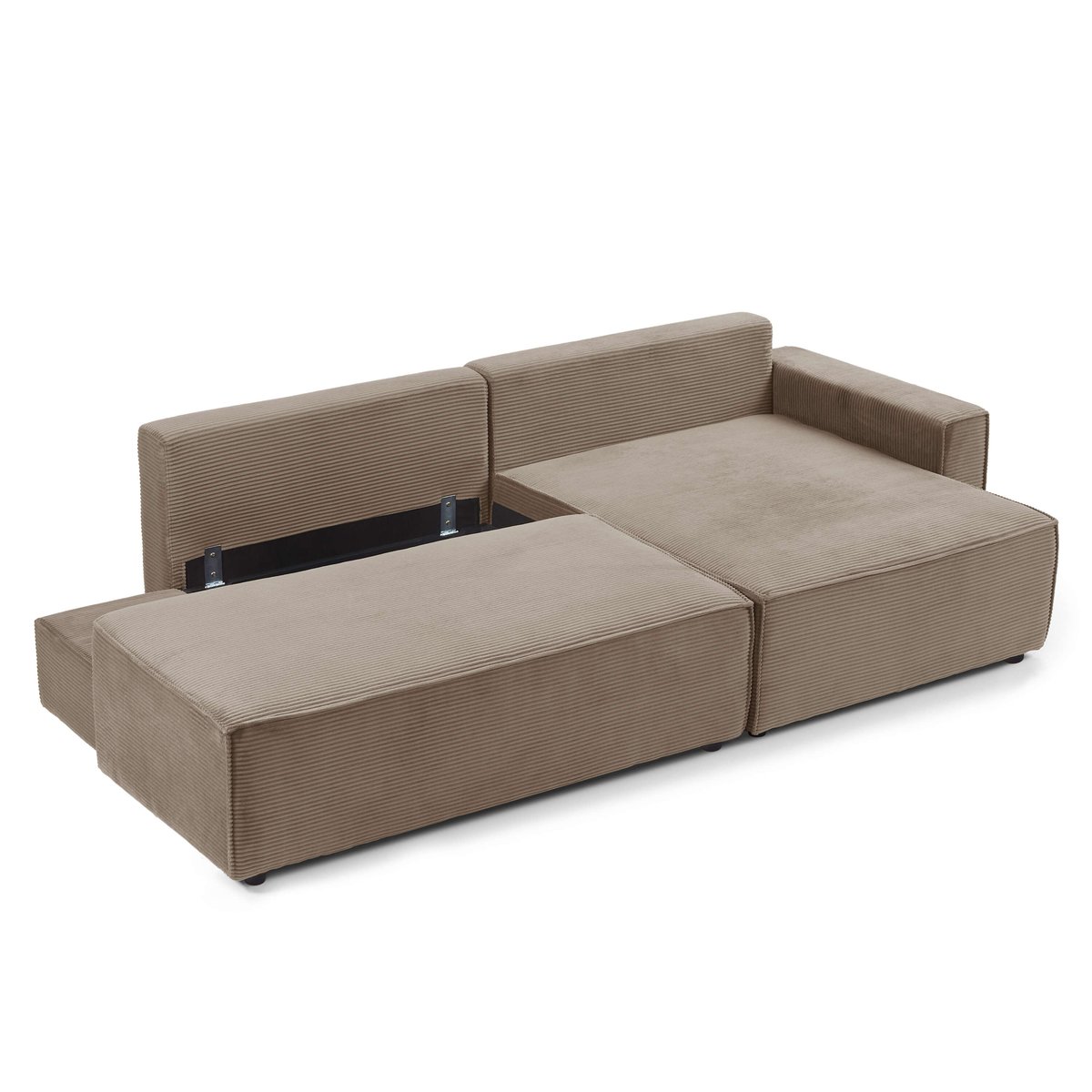 Canapé d'angle droit convertible velours  ZOLA taupe, BAÏTA