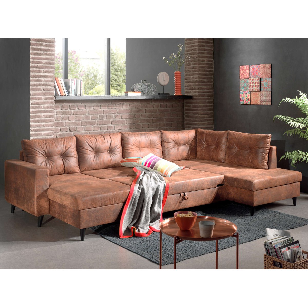 Canapé Panoramique 7 places - NORDIC marron, BEST MOBILIER
