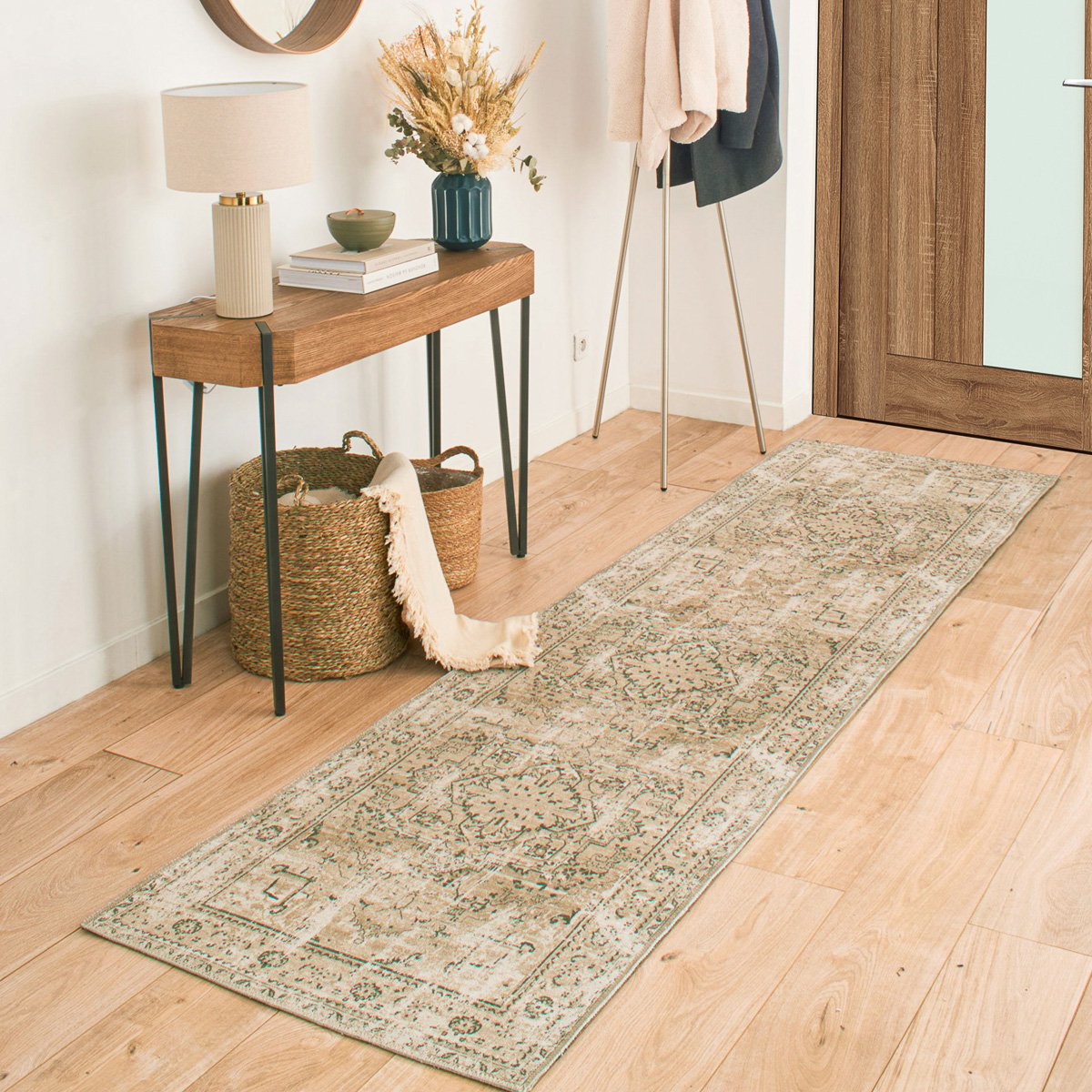 Tapis de salon vintage CARRY kaki, NAZAR RUGS