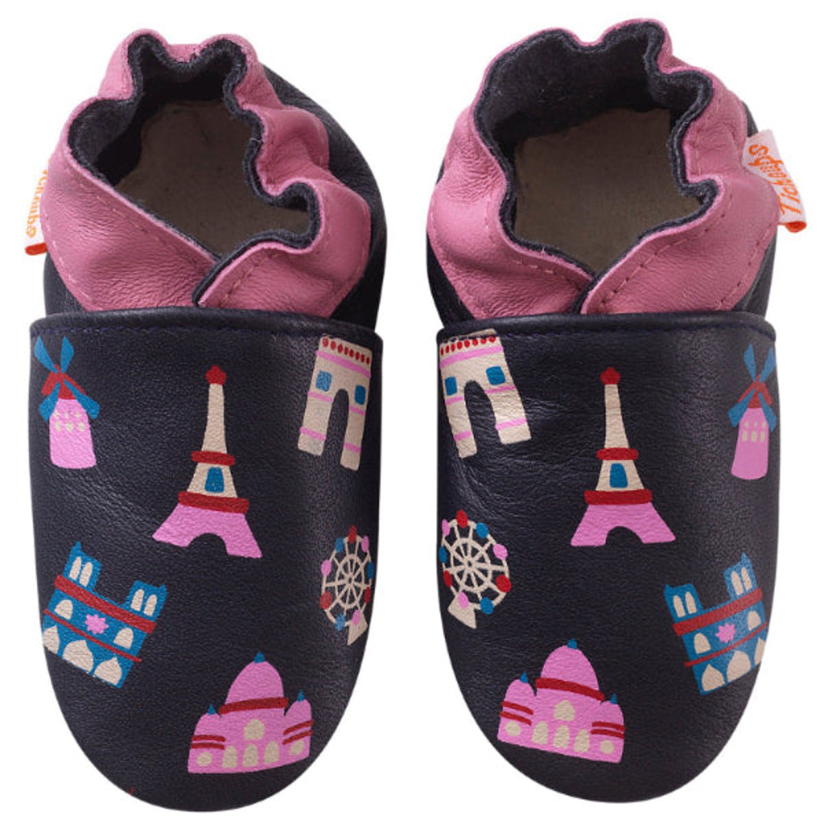 Chaussons bébé cuir souple Lily à Paris marine, TICHOUPS