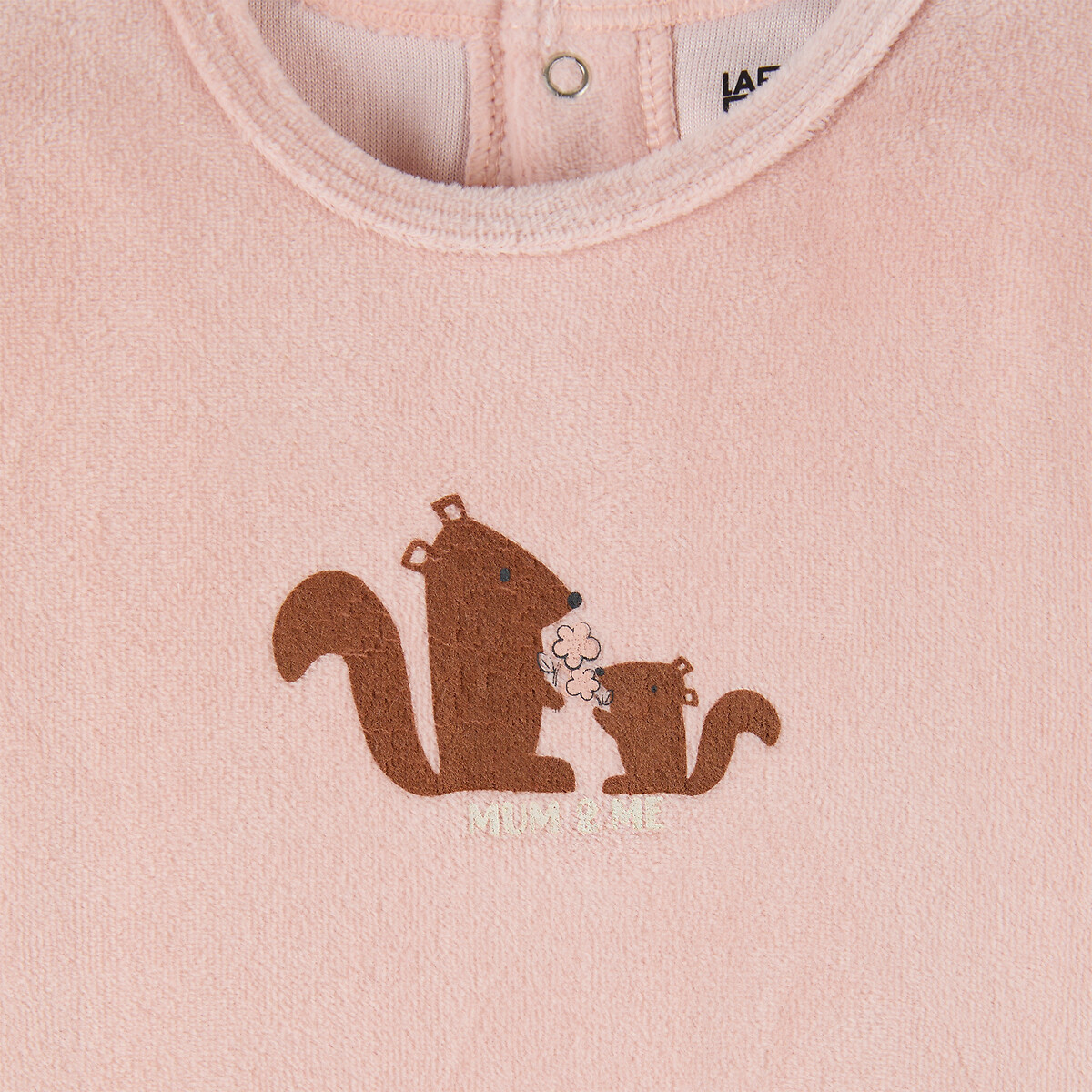 Lot de 2 pyjamas en velours, ouverture dos, motifs fleurs et écureuils rose + écru, LA REDOUTE COLLECTIONS
