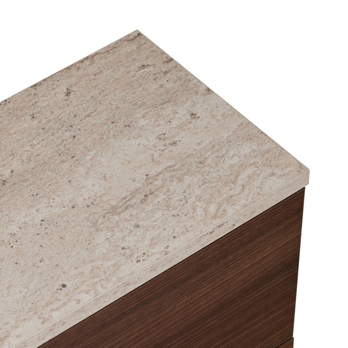 Meuble tv suspendu 2 portes en bois et effet travertin L160cm- YARA bois foncé, DRAWER