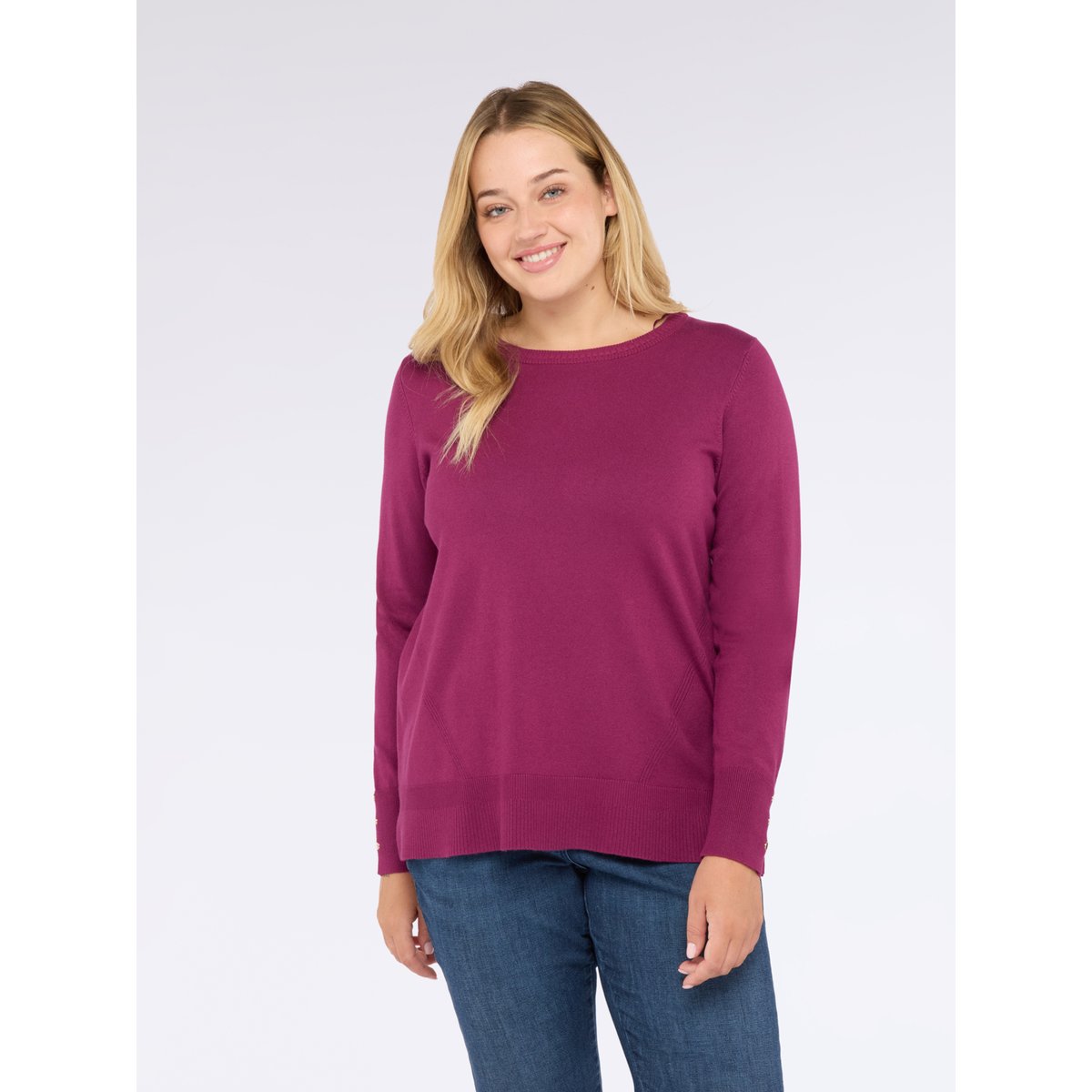 Pull col rond avec boutons aux poignets burgundy, FIORELLA RUBINO