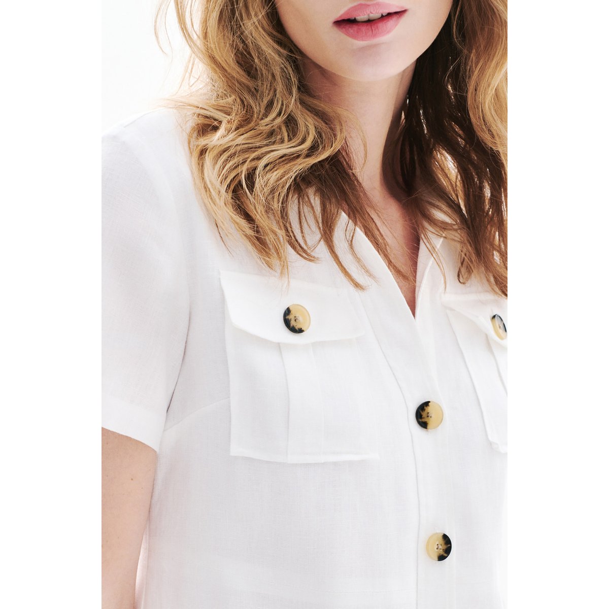 Robe droite col polo en lin LAUREB blanc, CAROLL