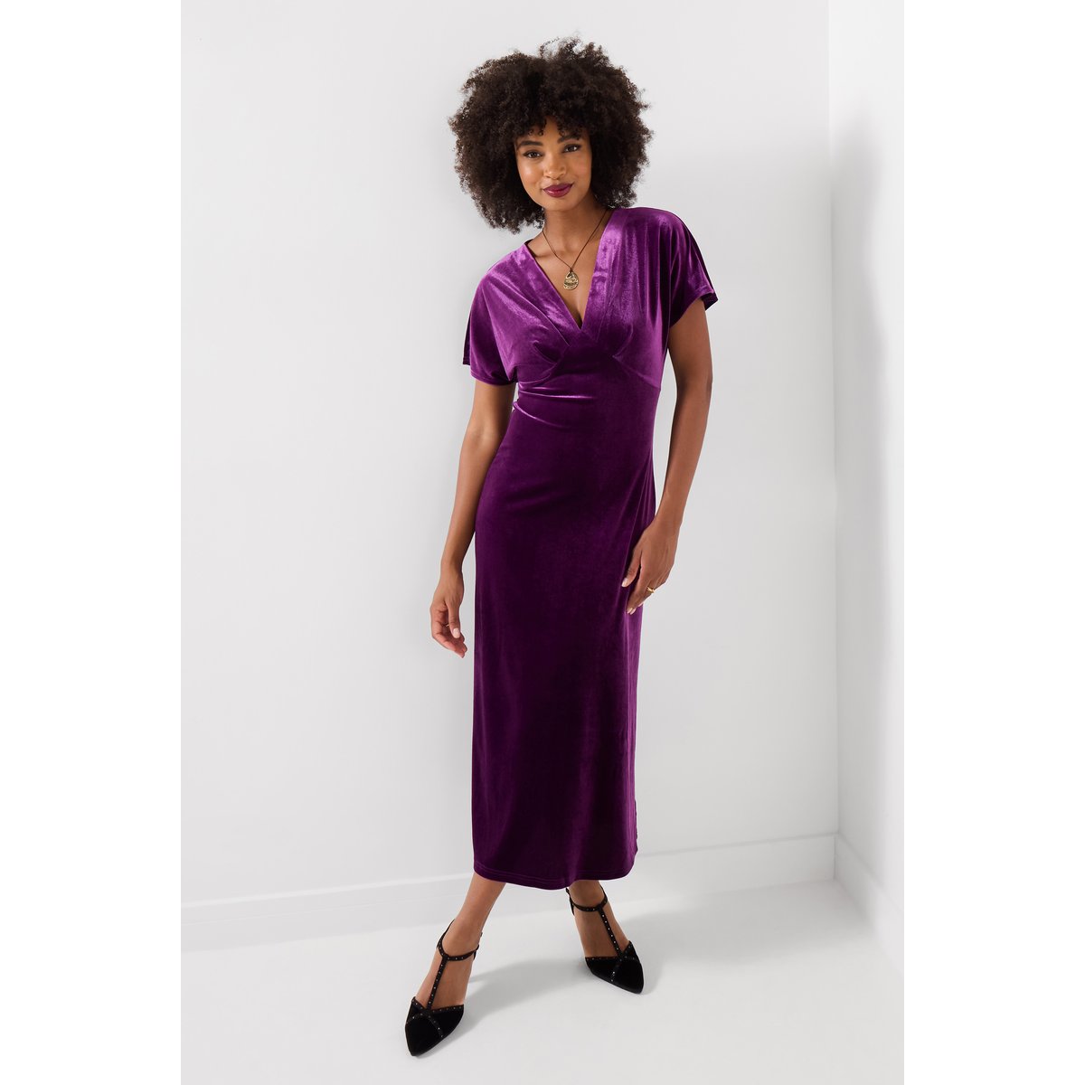 Robe Col V en Velours Bella violet, JOE BROWNS