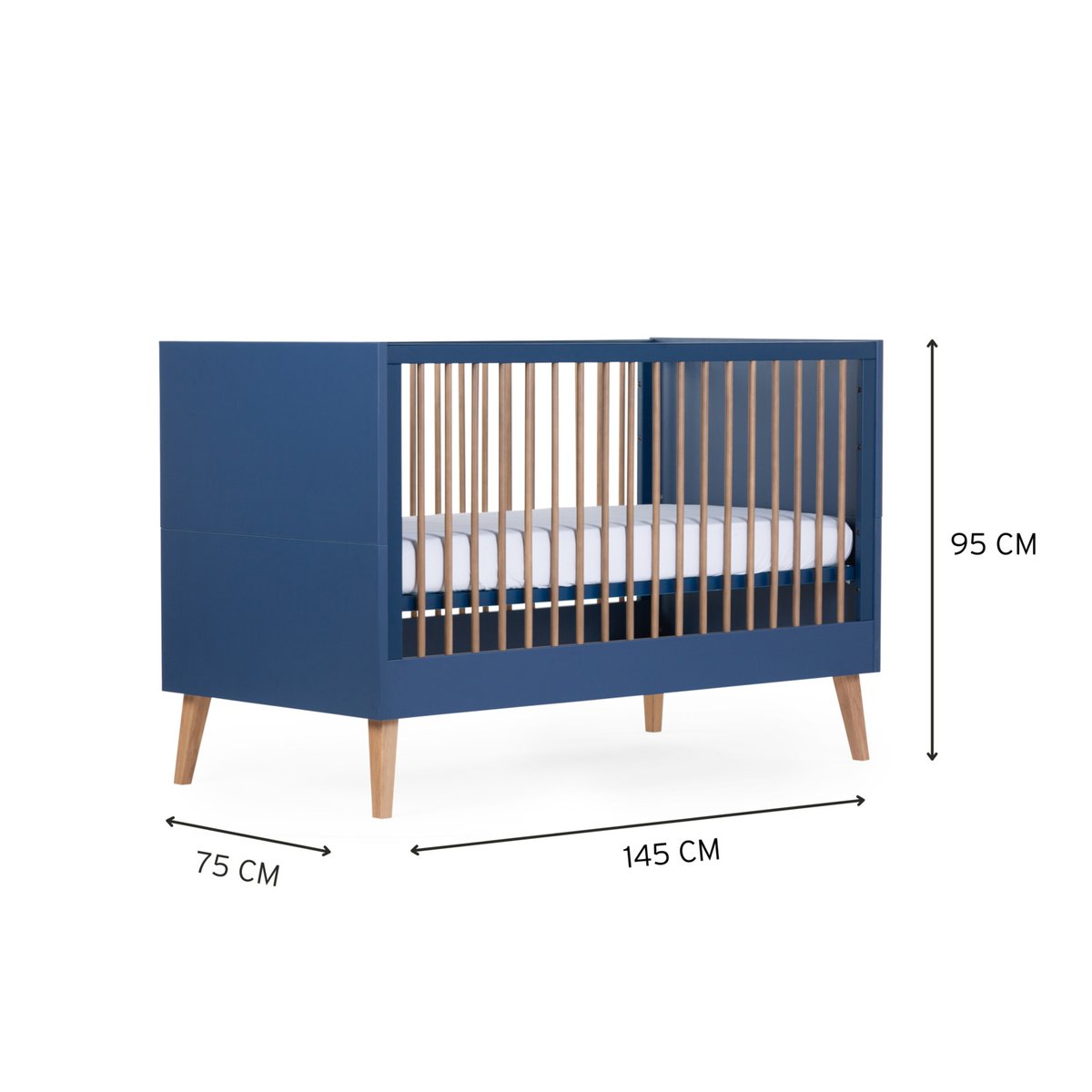 Lit bébé évolutif sommier à lattes à hauteur réglage 70x140cm noir, CHILDHOME