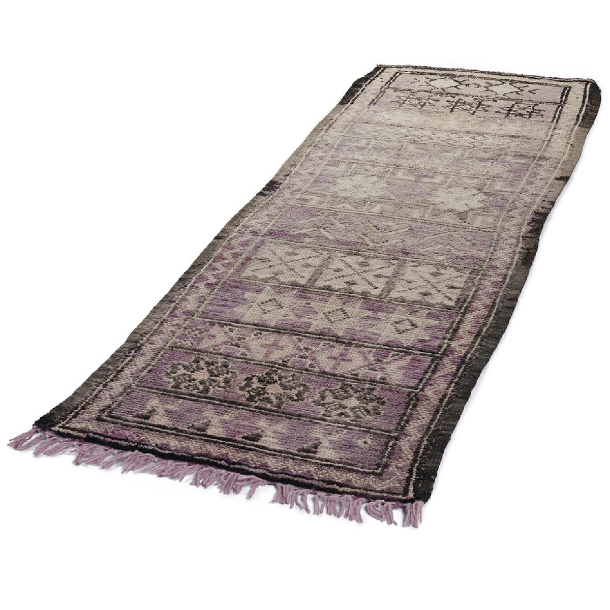 Tapis couloir Beni Ourain noué main en laine violet multicolore, THEKO
