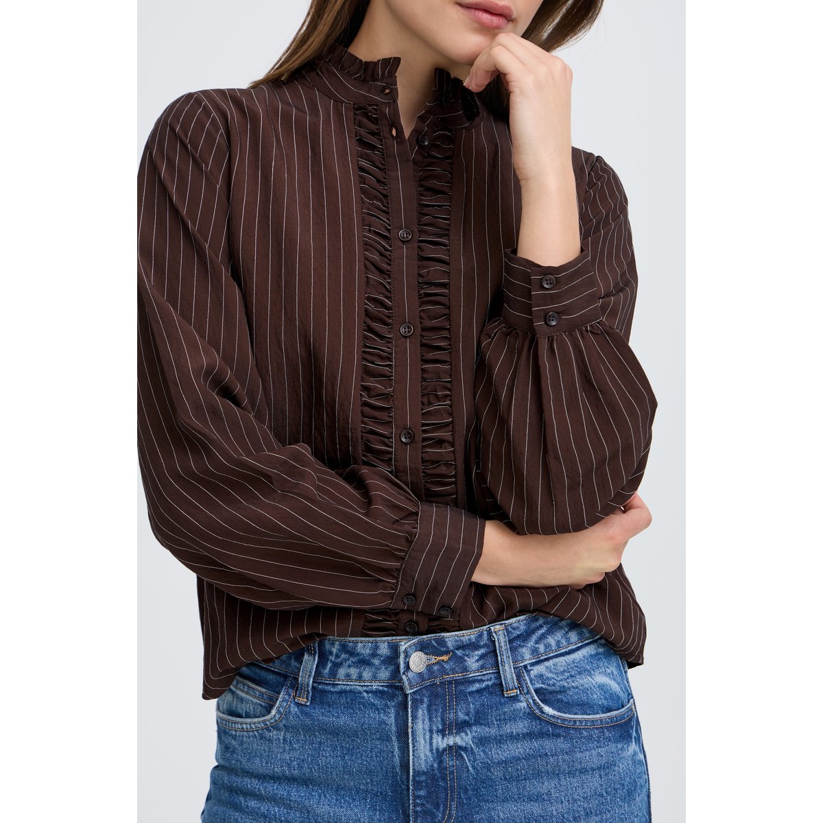 Chemise manches longues, poignets larges marron java, B.YOUNG