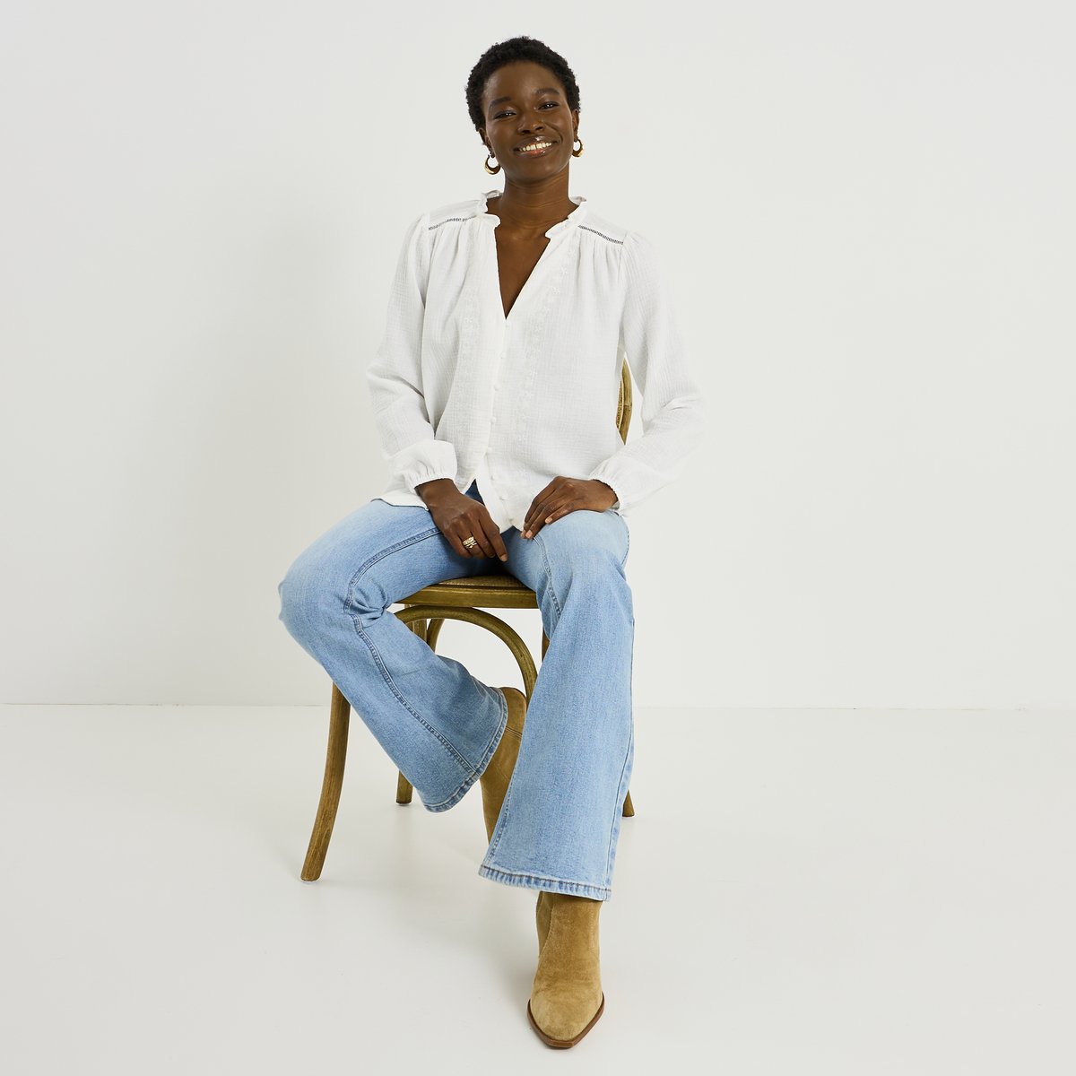 Chemise en gaze de coton blanc cassé ecru, GRAIN DE MALICE